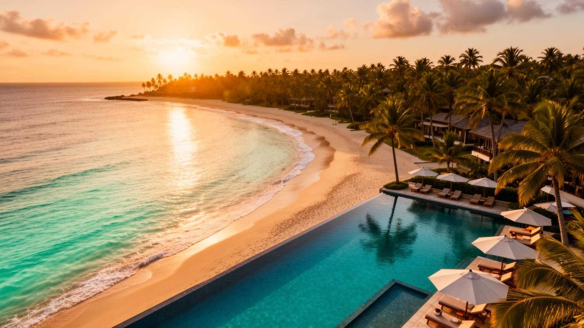 Luxury beach resort at sunset